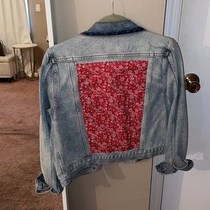 AQUA denim jacket with red accent back size XS